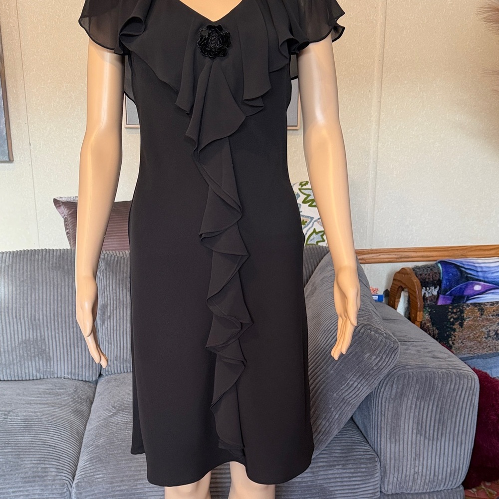 Black Ruffle-Front Women’s Dress - Picture 4 of 15